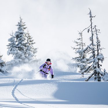 Freeride Skifahren im Tiefschnee am Fulseck