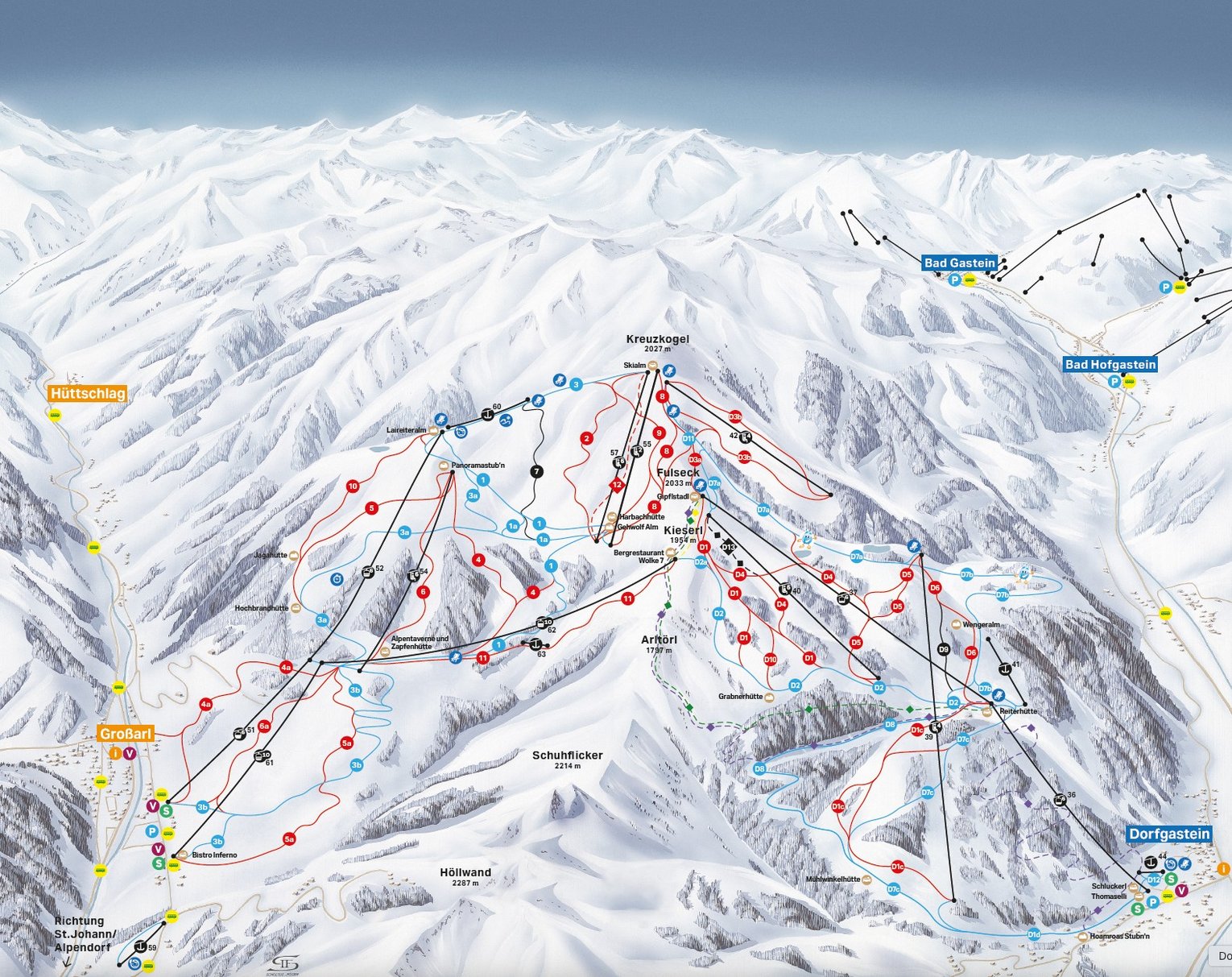 Panoramakarte Skischaukel Dorfgastein-Großarltal