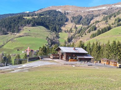 Hütte Sommer vom Berg aus